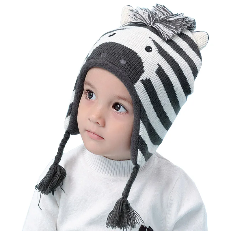 Унисекс дети мультфильм Мишка полосатые шапки и шарф Детская шапка комплект