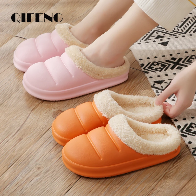 

Winter Cute Indoor Men Women Slippers Warm Fur Shoes House Platform Furry Slides Home Footwear Fuzzy Garden Shoes Waterproof Eva