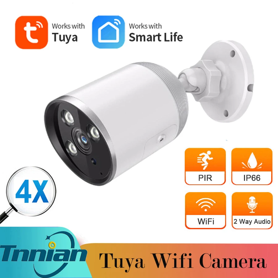 

Водонепроницаемая IP-камера 3MP Tuya Smart Life, HD 1080P, Двухсторонняя связь, Wi-Fi, цилиндрическая камера видеонаблюдения