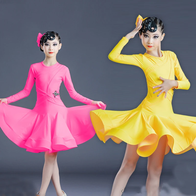 

2023 Latin Dance Dress For Girls Long Sleeves Chacha Samba Tango Ballroom Dancing Dress Kids Stage Practice Clothes SL4645