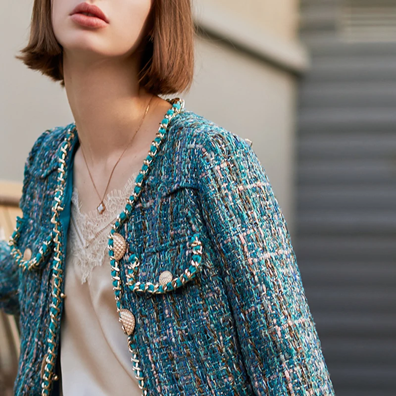 AEL dark green Tweed jacket woman hight quality Double Breasted short Jacket Coat spring autumn new | Женская одежда