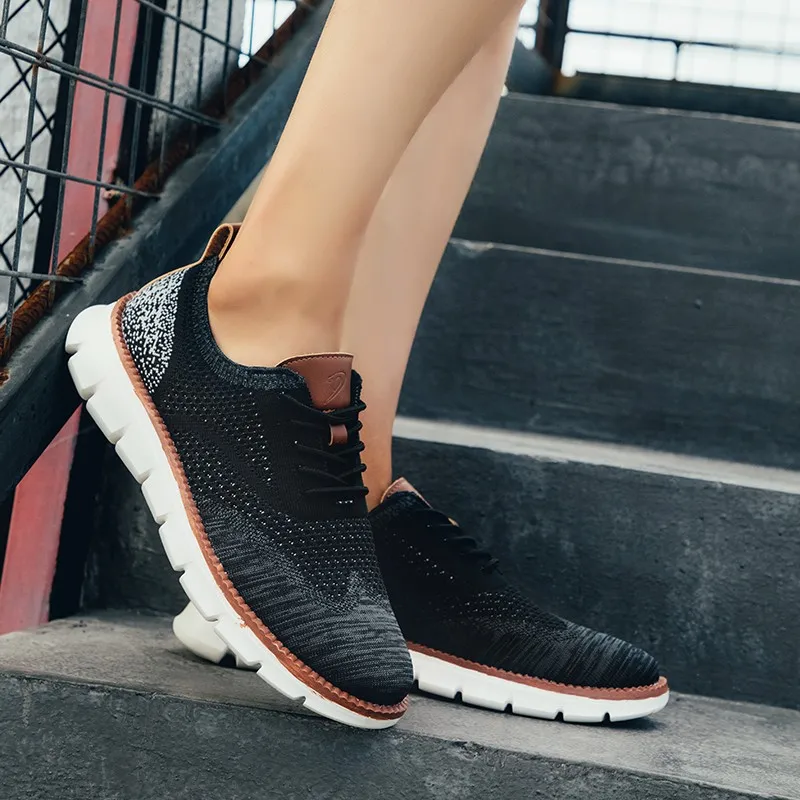

2020 Casual Knitted Mesh Men's Shoes Solid Shallow Lace Up Lightweight Soft Men Sneakers Shoes Breathable Man Footwear Flats