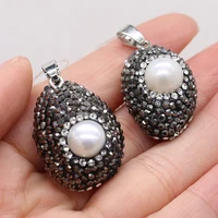charms natural agates stone pendant water drop shape pearl shell pendant for making women men diy jewelry necklace gift