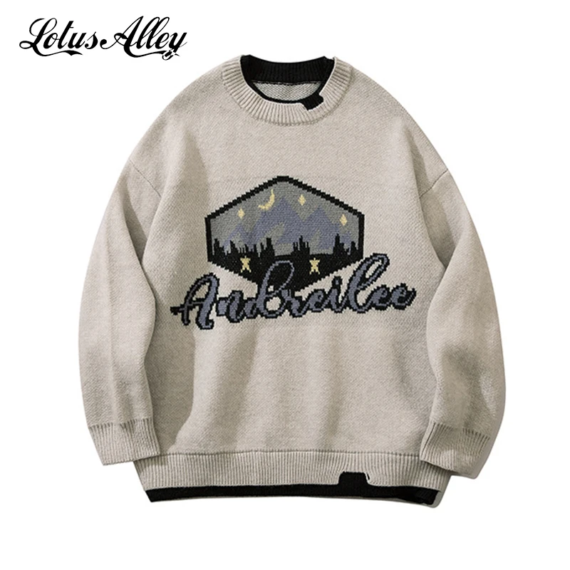 

Мужской Свитер оверсайз, пуловер, повседневная трикотажная одежда с длинным рукавом и буквенным принтом, винтажные зимние мужские трикотаж...