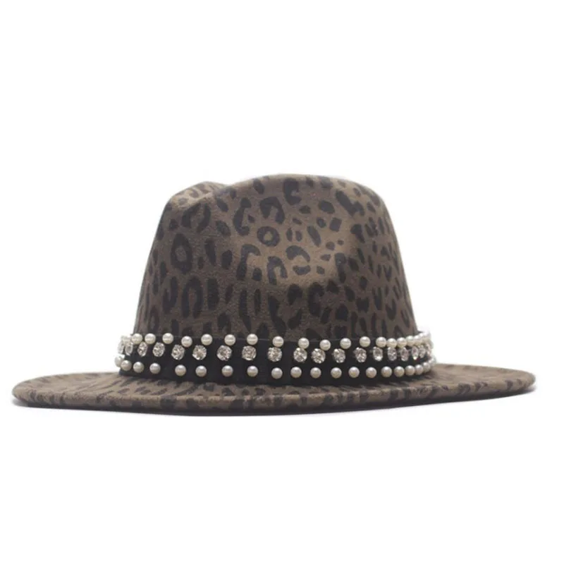 Шляпа Унисекс шерстяная с широкими полями леопардовая Жемчужной Лентой