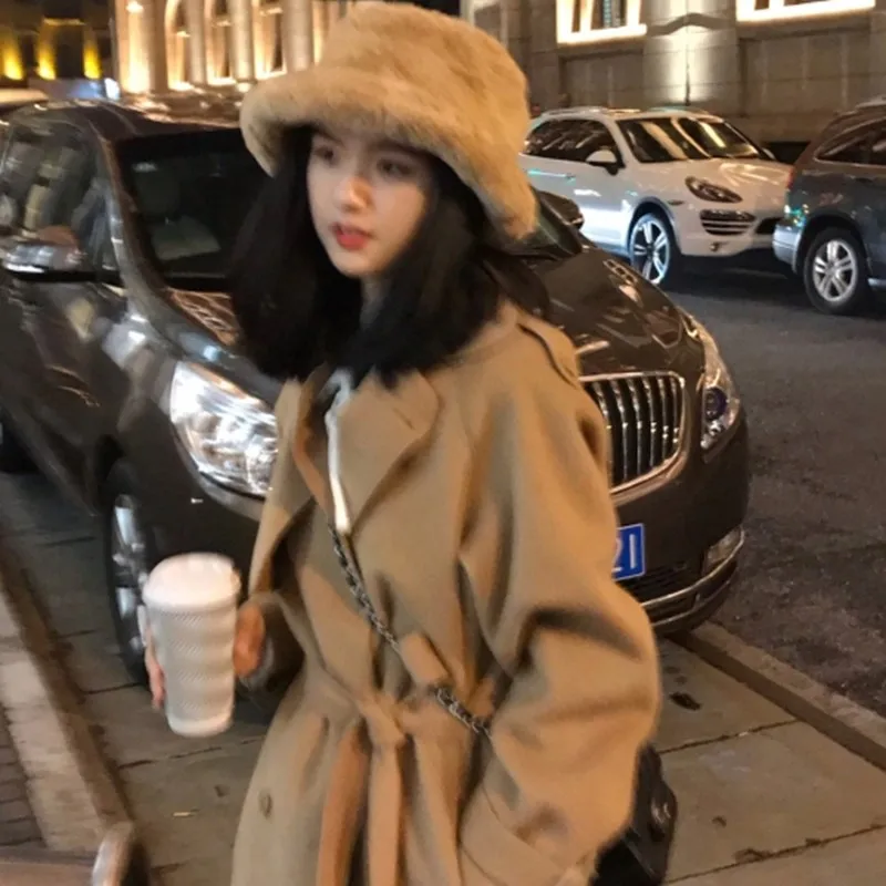 Зимние новые продукты показ средней школы длинный пояс Пояс Тренч пальто