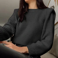 women sweaters pullovers autumn winter shoulder pads pullover solid color long sleeve knit sweater womens clothing pull femme