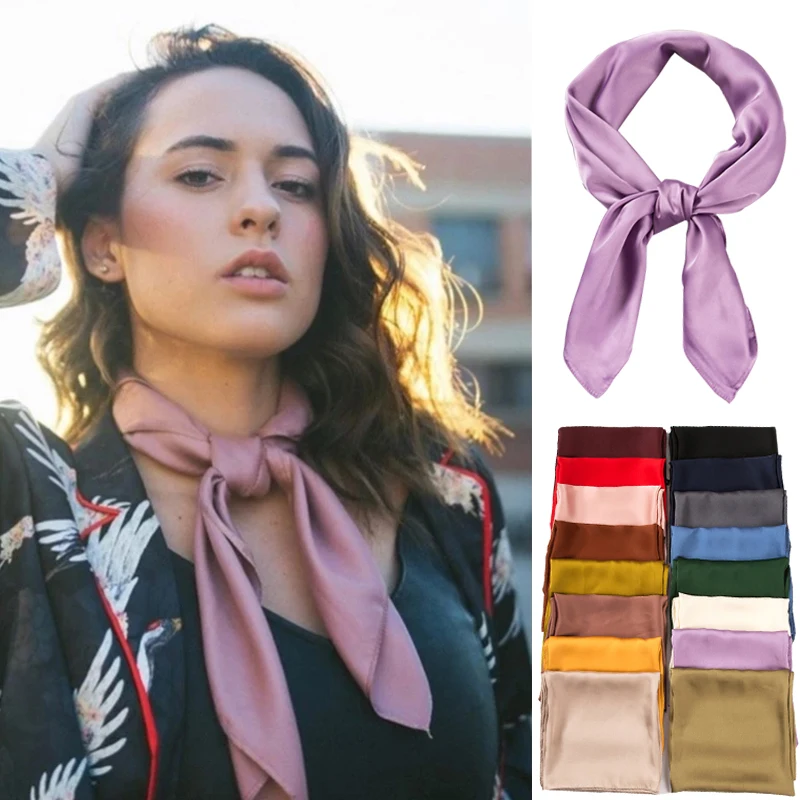 

70*70cm Women Silk Scarf Solid Kerchief Fashion Silk Shawl Head Scarf For Hair Neck Scarfs Female Square Bandanas Lady Scarves