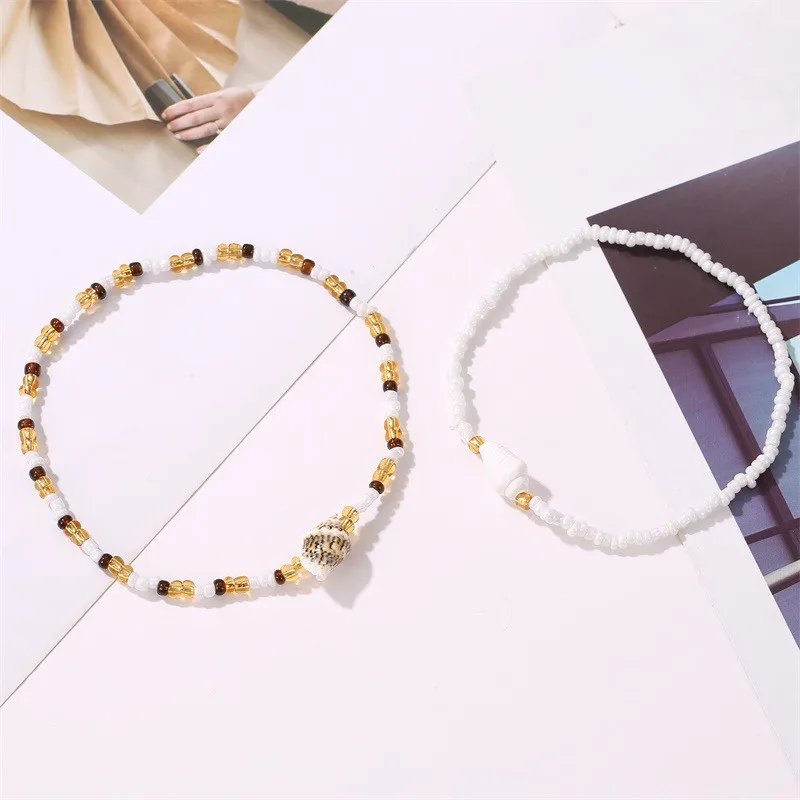 2 шт./компл. крошечная нить с каменными бусинами браслеты подвеской в виде ракушек