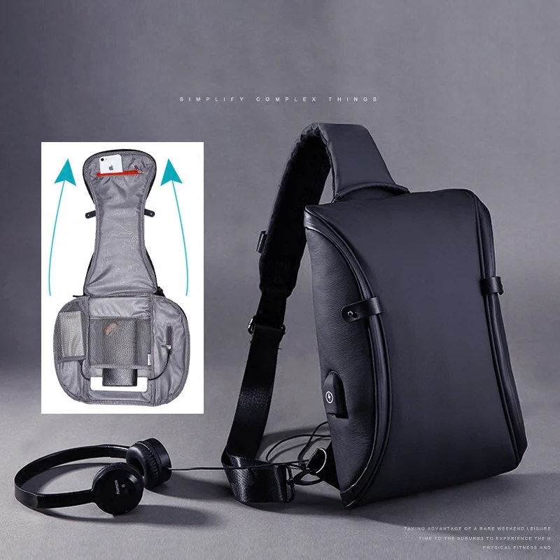 Известный бренд Мужская нагрудная сумка водонепроницаемая противокражная USB