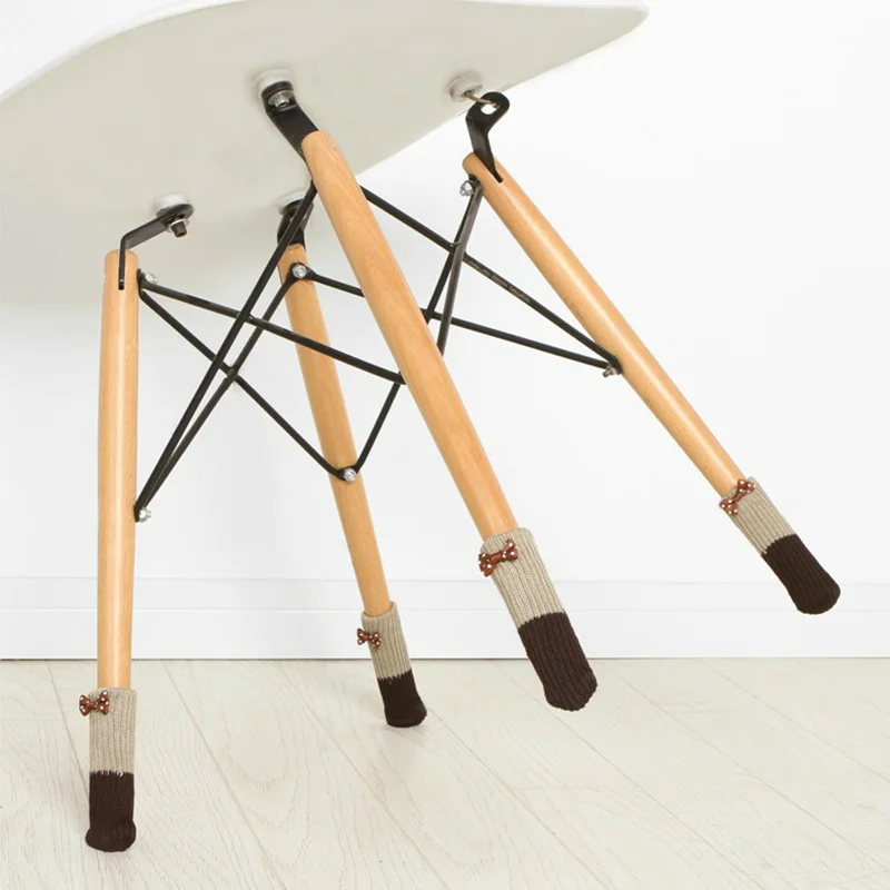 4 шт. вязаные шерстяные носки чехлы на ножки стула Нескользящие мебельные