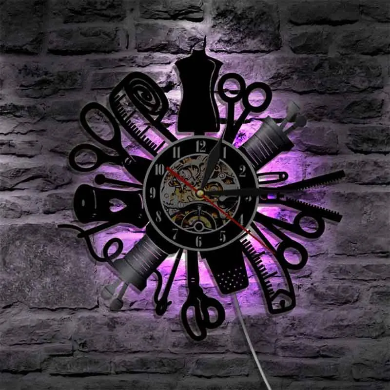 

Vinyl Record Wall Clock Luminous Modern Design Sewing Craft Vinyl Record Clock with 7 LED Colors Change Hanging Wall Watch