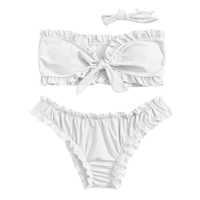 Женское бикини с узлом однотонный бандо одежда для плавания сексуальная без