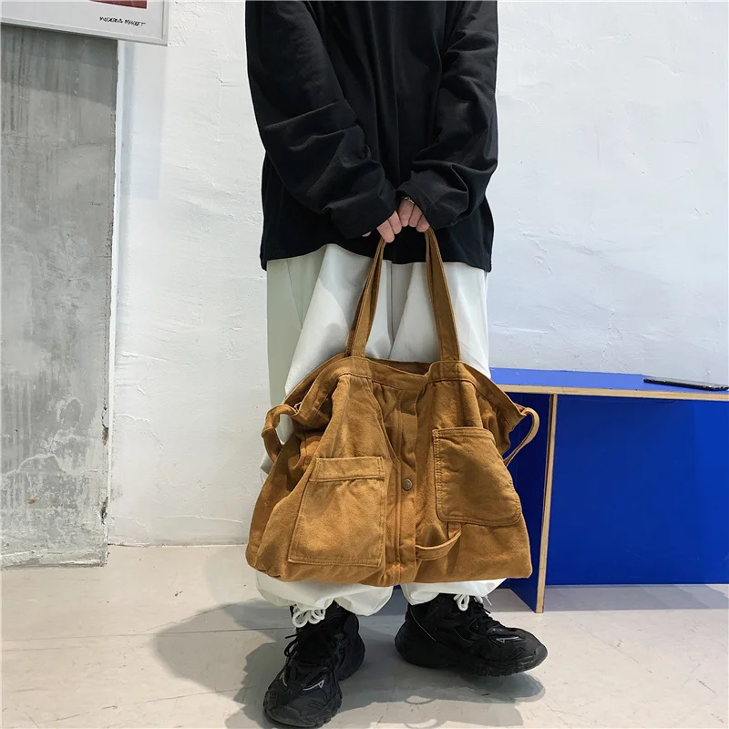 Большая вместительная Холщовая Сумка на плечо однотонная Мягкая джинсовая сумка