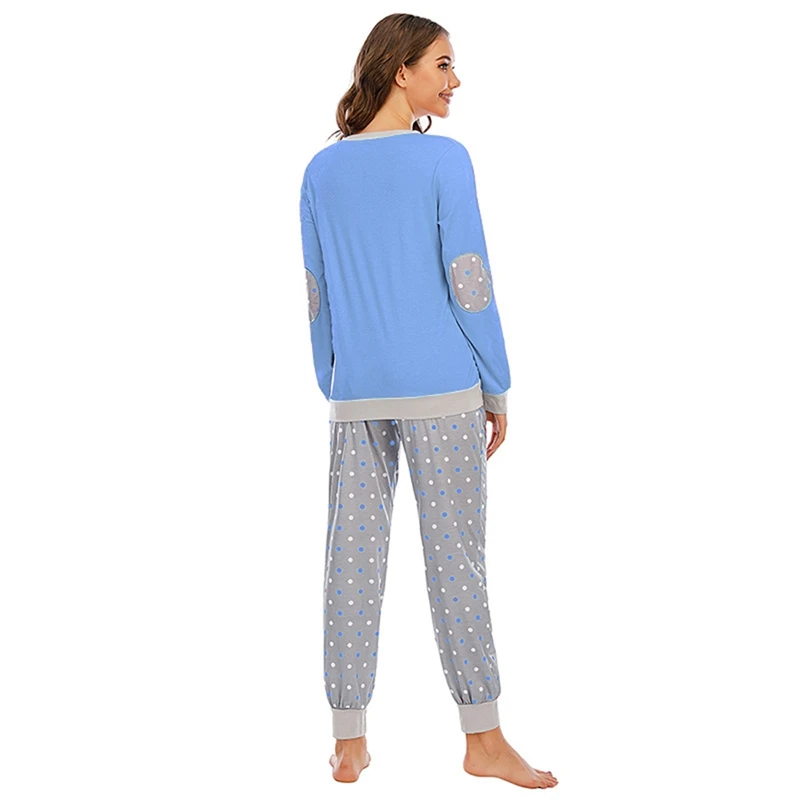 

Women Spring Autumn Sleapwear Pajama Suit Ladies Long-sleeved Shirt Wave Point Pant Pajamas Set