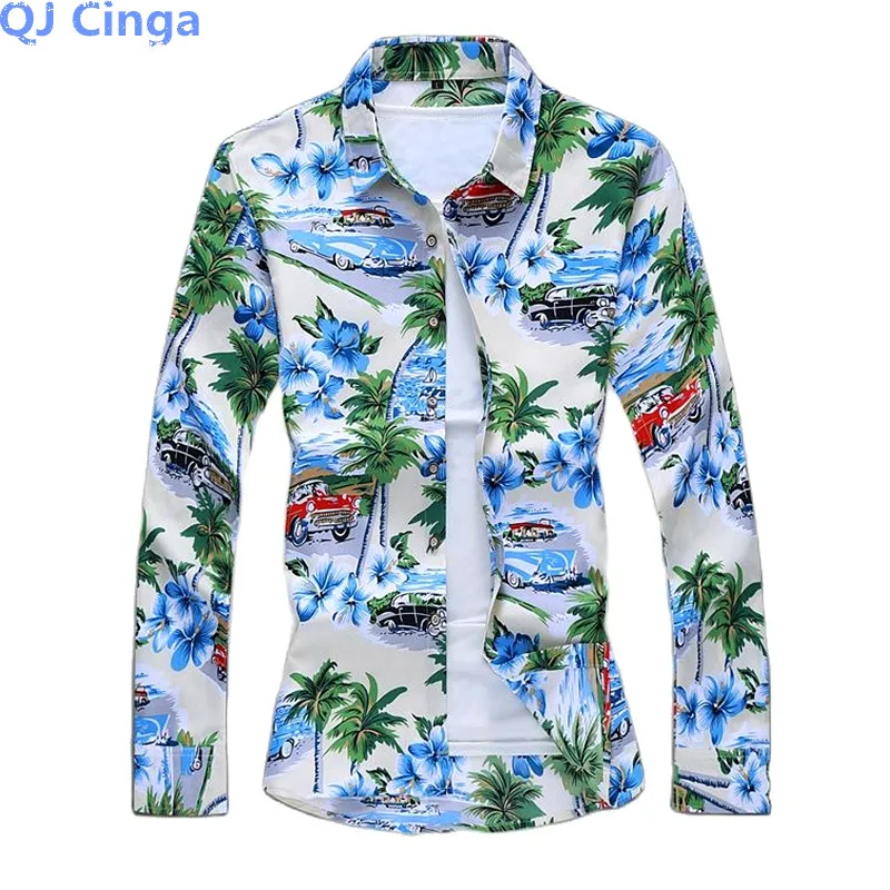 

Рубашка мужская с принтом, однобортная модная сорочка с лацканами, в гавайском стиле, большие размеры, весна-осень