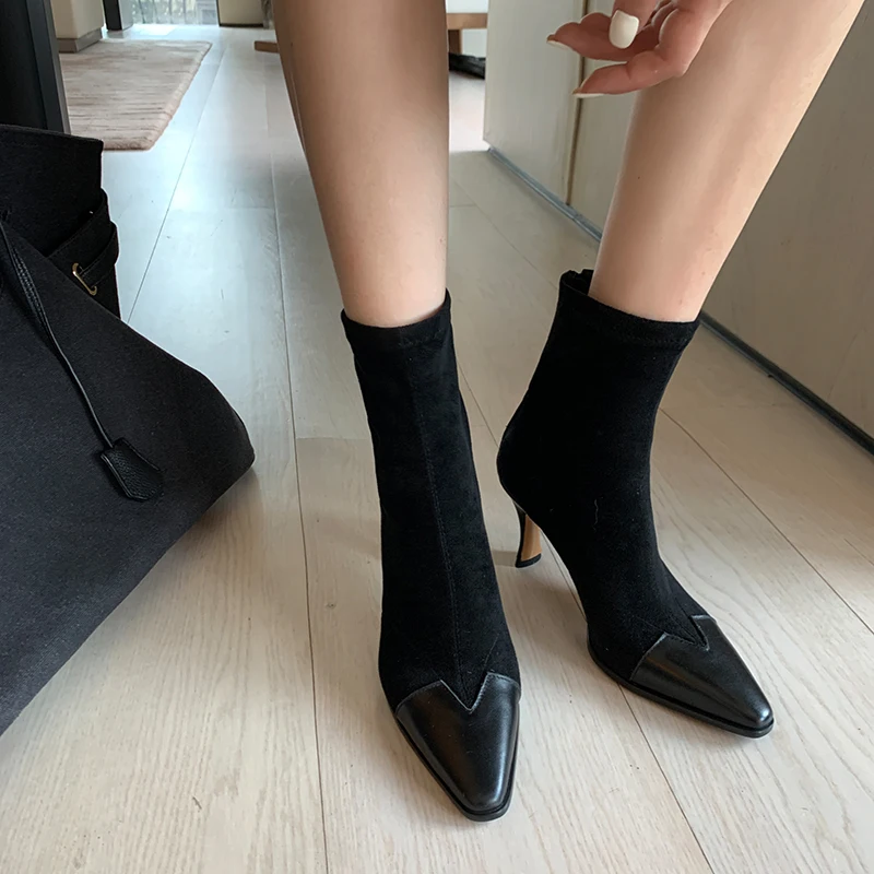

high Quality high Heels women boots Genuine Leather Patchwork office Ladies Boots Wedding Party dress Shoes Woman