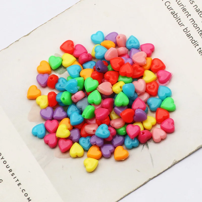 

Random 200pcs Deep Colorful Heart Shaped Acrylic Loose Spaced Beads Handmade Bracelet Necklace Jewelry Diy Children's Toy