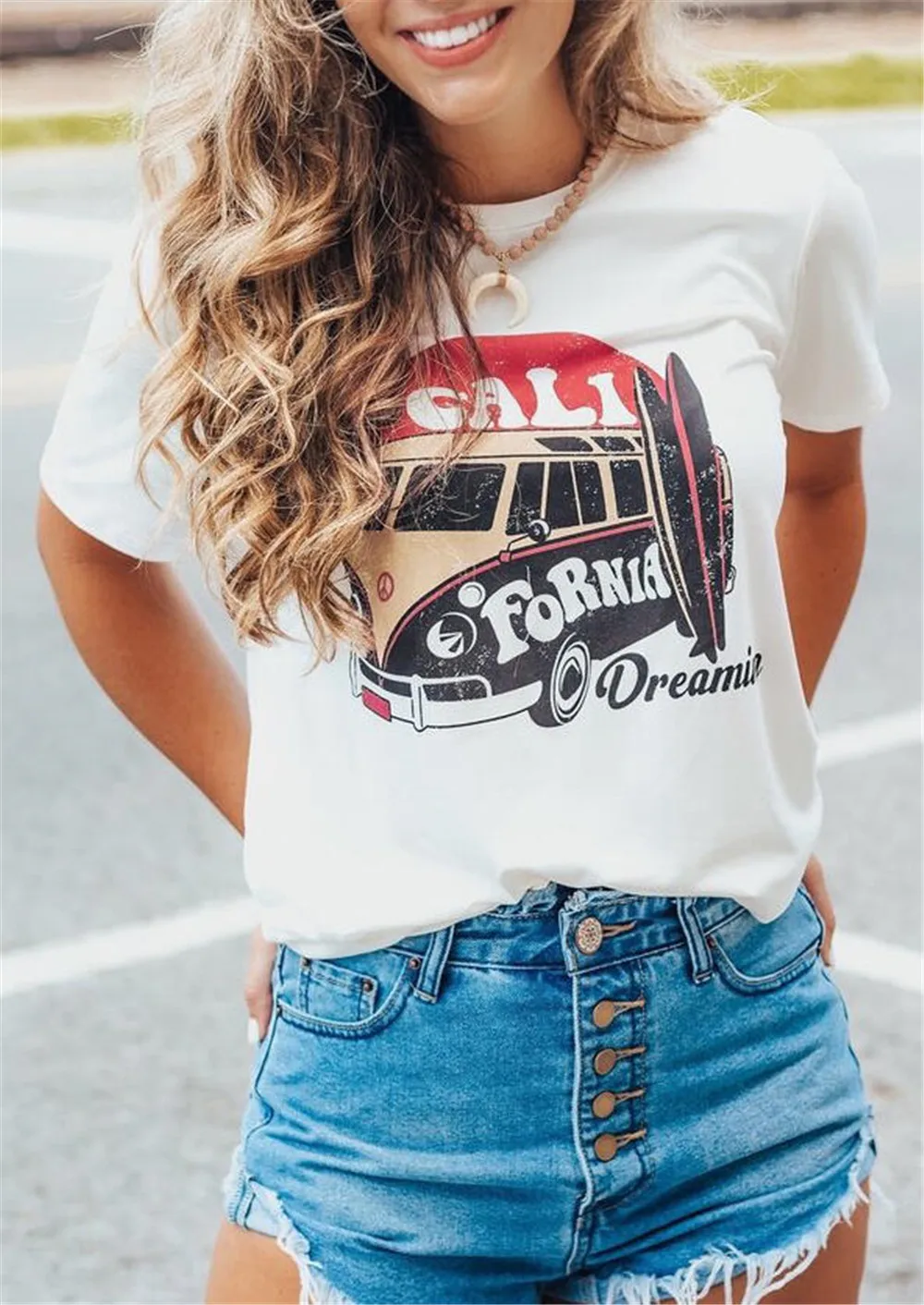 Футболка женская с надписью Калифорния мечтать Милая футболка графическим