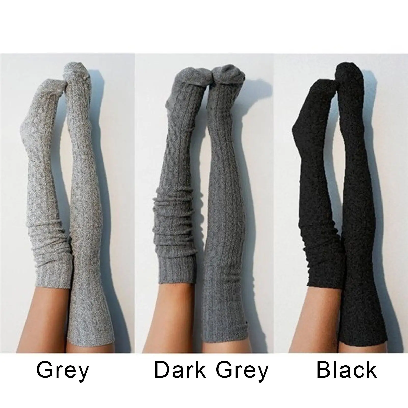 

Women Autumn Solid Color Knitted Over Knee Socks Stretchy Stockings Leg Warmers Thigh High Stocking Winter Soft knitting Socks