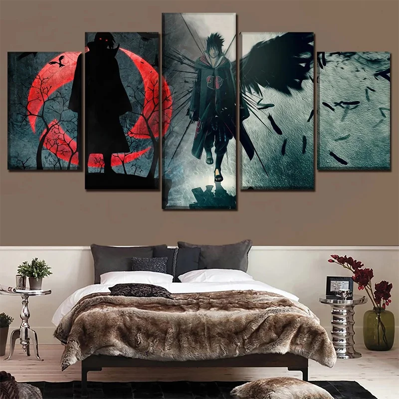 

5 Picture Naruto Anime Canvas Painting Itachi and Uchiha Sasuke Art Print Poster 5 Panel for Living Room Home Decor