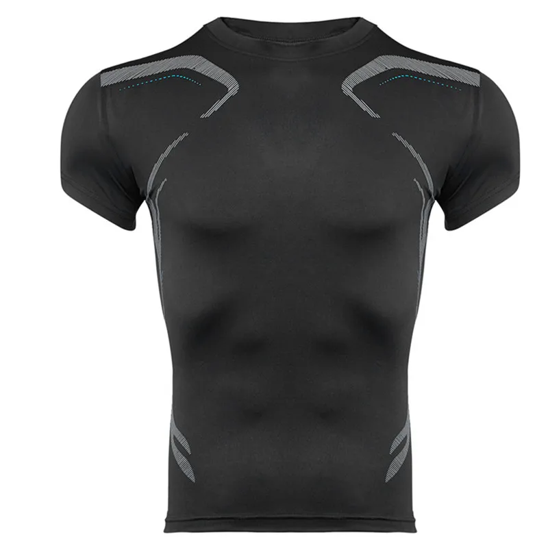 New fashion high elastic sports T-shirt men's short-sleeved fitness three-dimensional bodybuilding | Мужская одежда