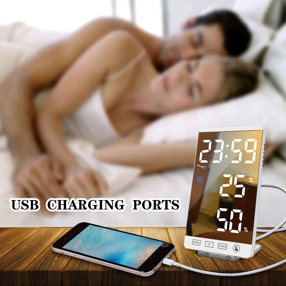 6 дюймовый светодиодный зеркальные часы будильник сенсорная кнопка стены