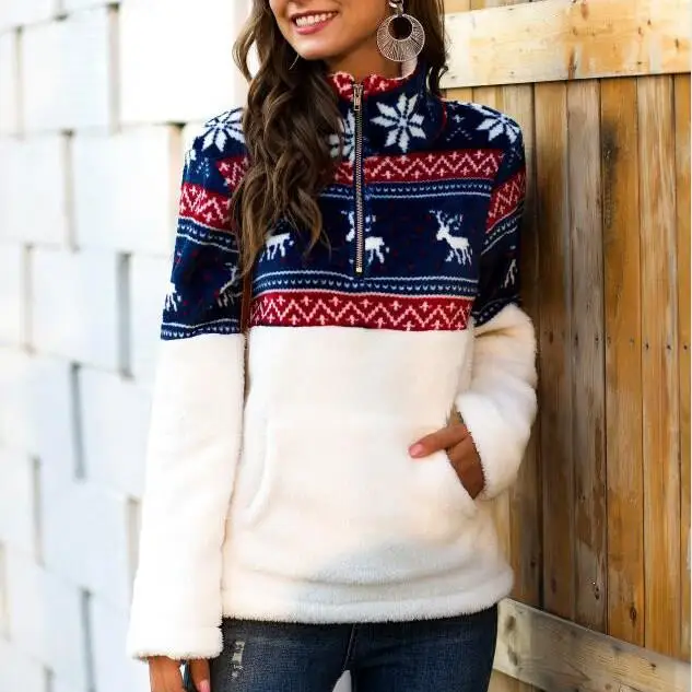 Рождественский Пушистый Плюшевый женский флисовый пуловер женские