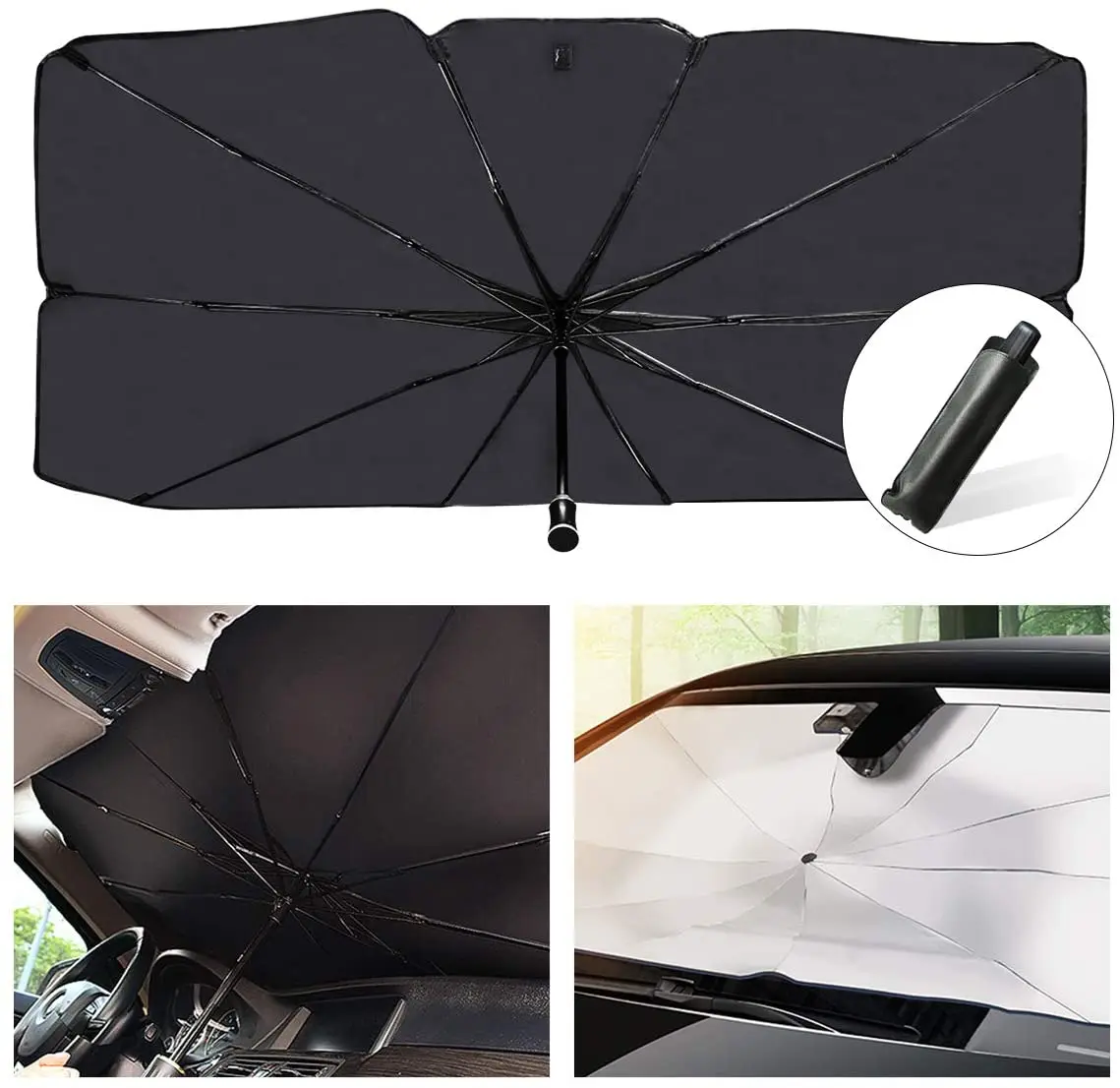 Car Sunshade Protector Umbrella Auto Sun Visor Silver Windshield Sunshade Anti UV Folding Car Umbrella Foldable Car SunShade