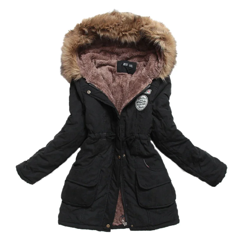 Новая зимняя Женская куртка средней длины, утепленная верхняя одежда, пальто с капюшоном, приталенная парка, куртка с хлопковой подкладкой, ...