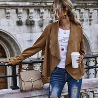 autumn solid color suede cardigan turn down collar long sleeve short jacket winter coat women 2020 fashion outwear plus size