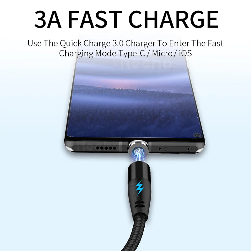 

LED Magnetic USB Cable Fast Charging USB Type C Magnet Charger Micro USB Data Charge For iPhone 12 11 XS Mobile Phone Cord Wire