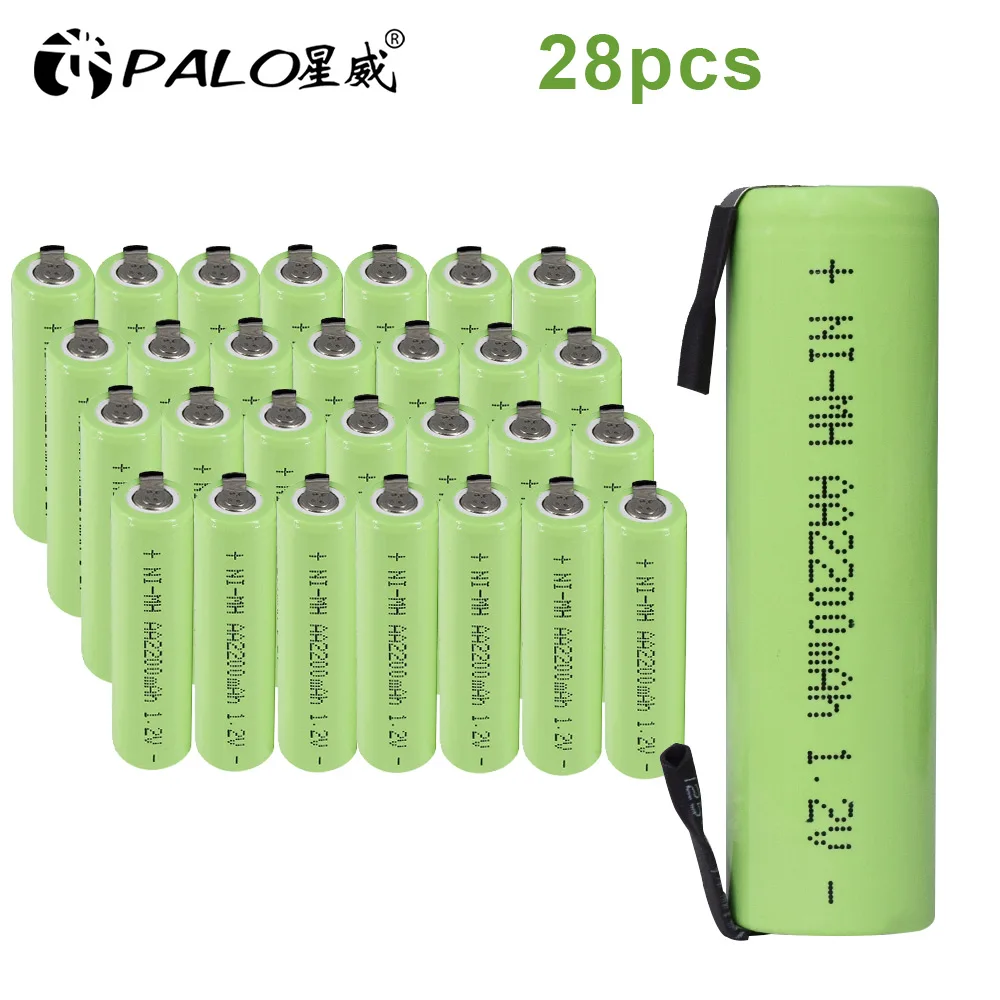 28pcs PALO 1,2 V AA Аккумуляторная батарея 2200mah 2A Ni-MH nimh сотовый пакет с вкладками шпильки для Philips Электробритва Braun зубные щетки - Цвет: 28pcs