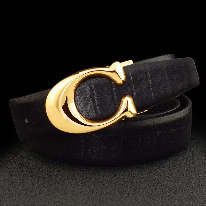 High Quality C letter full grain leather belt men designer Cowskin fashion Waist Strap luxury famous brand ceinture homme