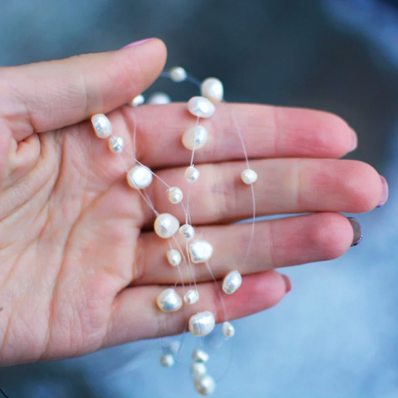 Многослойное ожерелье-чокер ASHIQI из натурального жемчуга в стиле барокко для