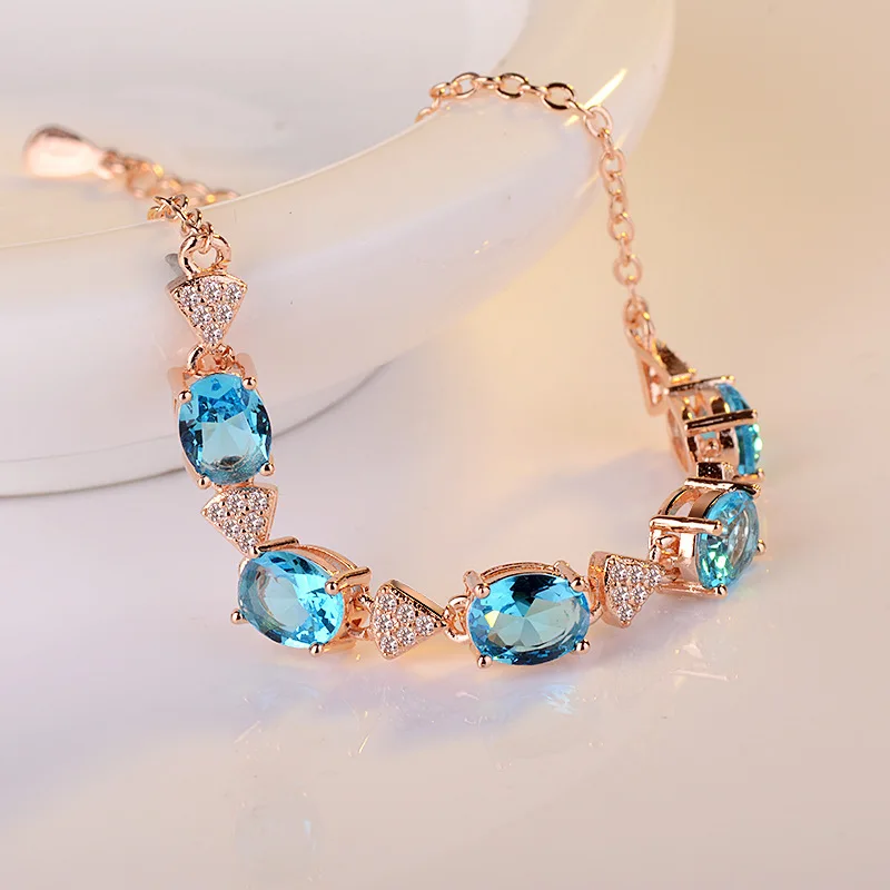 2-colour natural Blue women's bracelet imitation S925 silver Rose Gold Bracelet | Bracelets