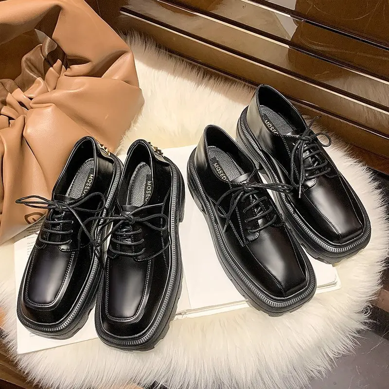 Single shoes women's spring new thick heel all-match college British style small leather shoes women's shoes X684 2019 spring single shoes new simple british style leather single shoes women fashion leather simple shoesd17