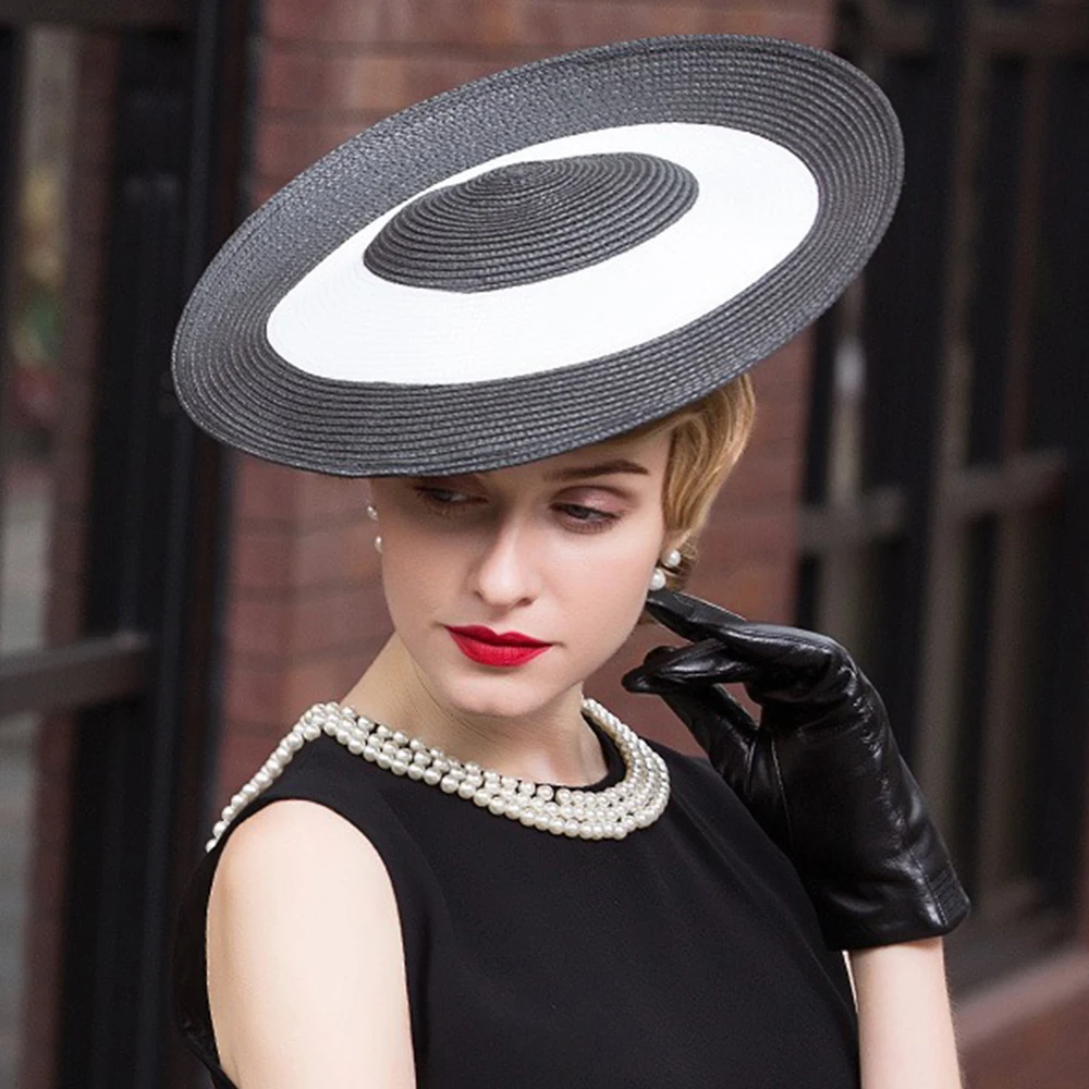

FS Fascinators Black White Red Beige Weddings Pillbox Hat For Women Straw Fedora Wide Ladies Church Dress Sinamay Derby Hats