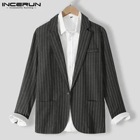 men striped blazer turn down collar long sleeve pockets 2021 retro casual suits men streetwear elegant leisure coats incerun 5xl