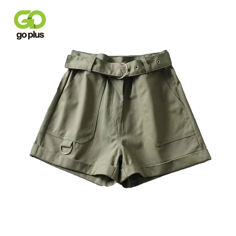 GOPLUS летние широкие шорты с высокой талией и поясом корейские модные хлопковые