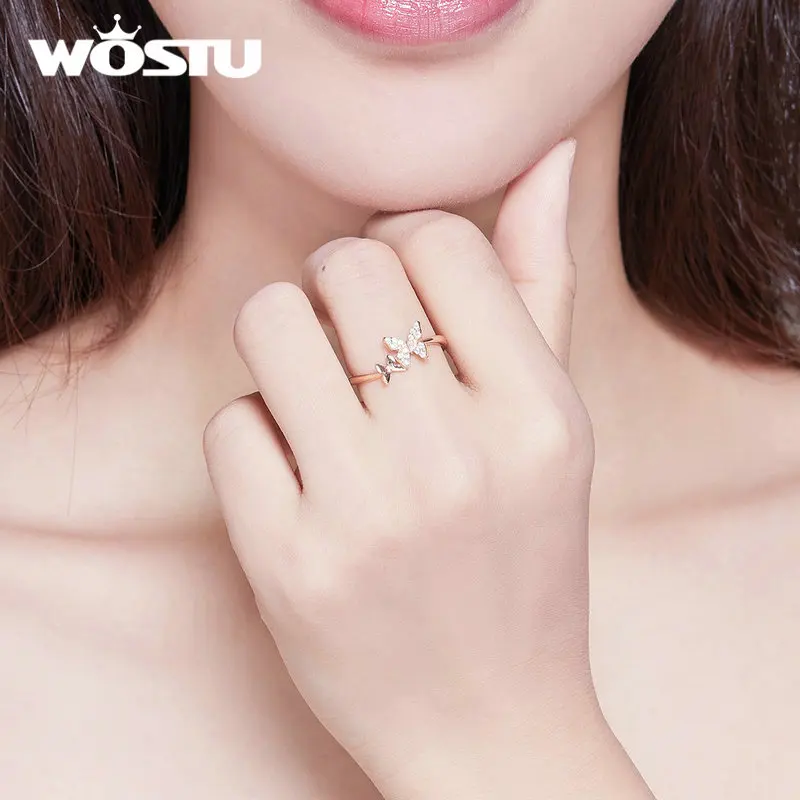 WOSTU,, 925 пробы, серебро, танцующие бабочки, элегантные кольца для женщин, мода S925, ювелирное изделие, подарок FIR087
