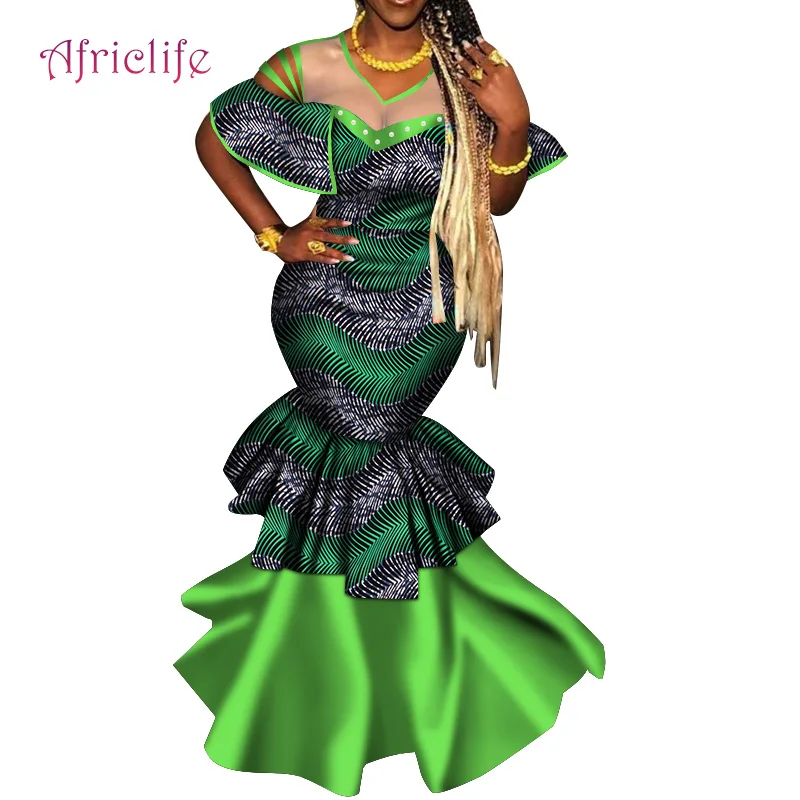 Clothes with Pearls for women Special Chiffon Patchawork African Models Clothing Pleated Skirt Long Printed Ladies Dress WY4872