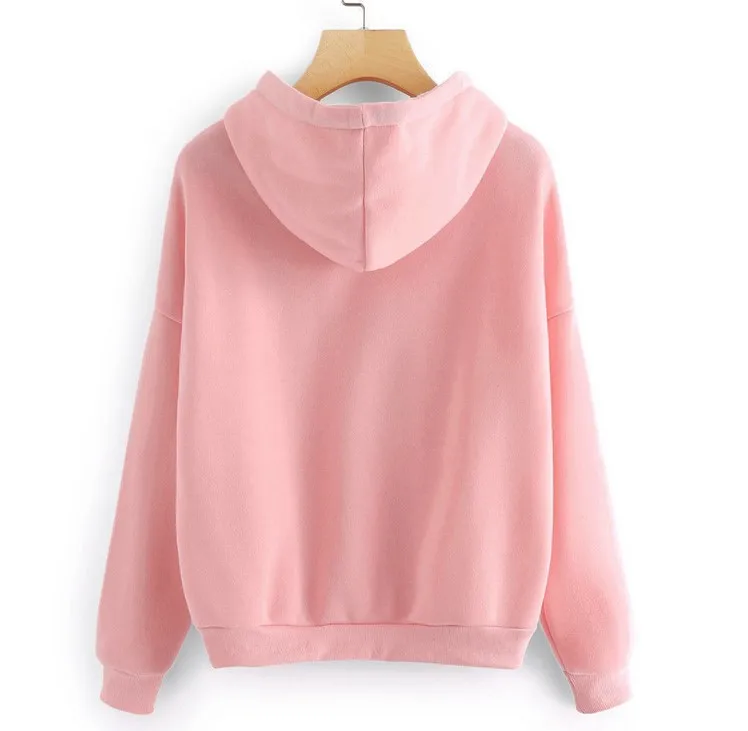 Hoodie Long Sleeve Solid Color Loose Sweatshirt Pit Drawstring Lacing Up Hoodies Women Causal Fashion Sport Women Sweetshirts