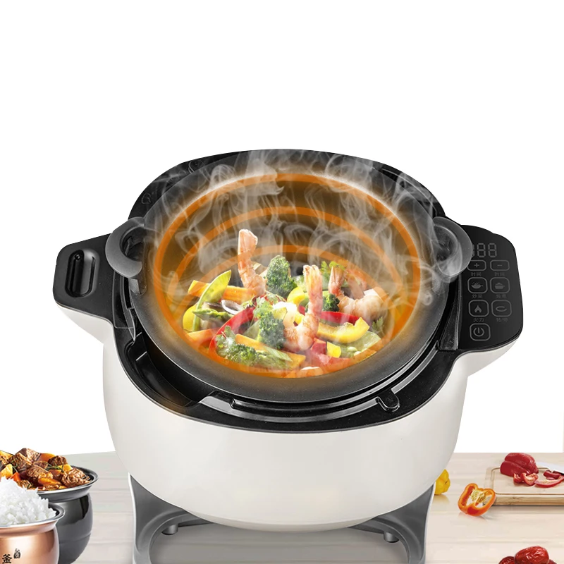 

220V Household Non-Stick Pan Intelligent Electric Frying Machine 6L Multi-Function Cooking Wok 360 Degree Drum Cooking Machine