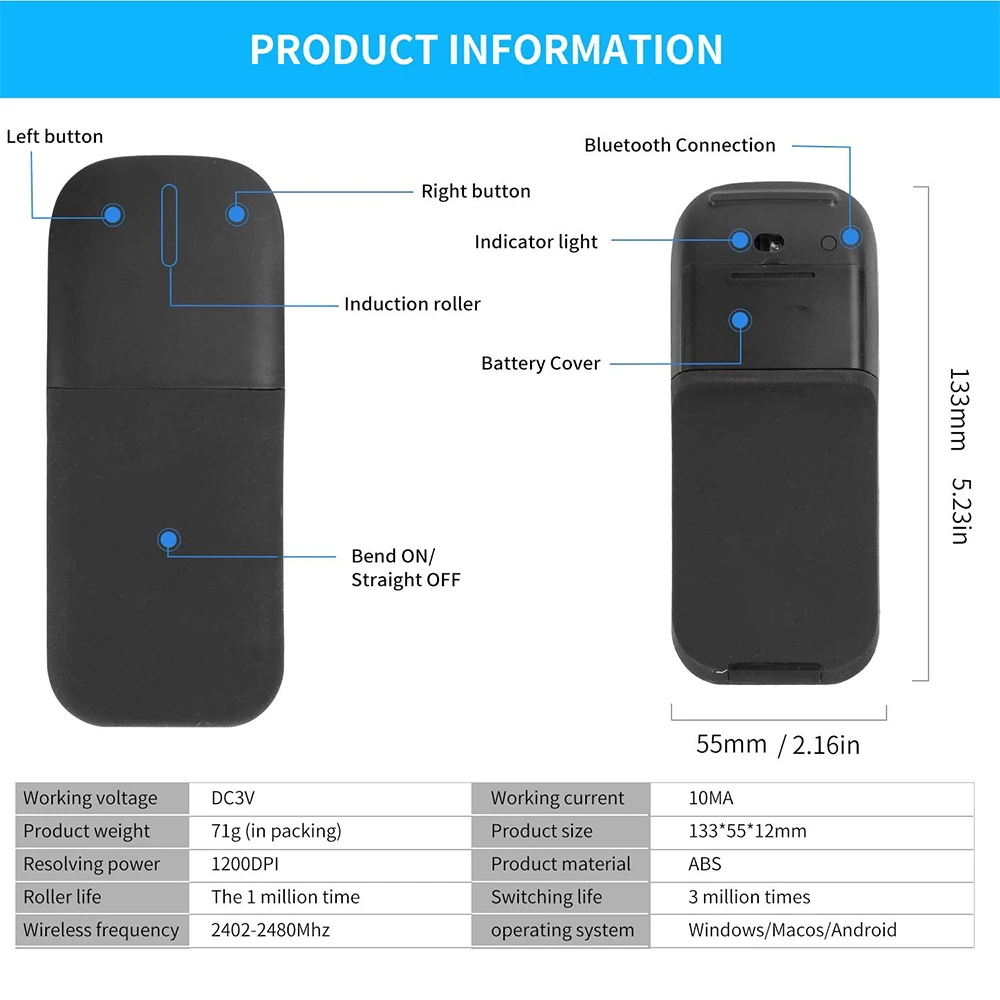 

Wireless Bluetooth Mouse Arc Touch Silent Laser Computer Mice 1600 DPI Ultra Slim Gaming Folding Mause For Microsoft PC Laptops