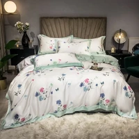 new luxury 100s tencel silk rose floral printing bedding set super soft breathable double duvet cover set bed sheet pillowcases