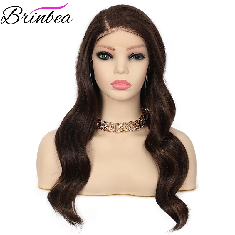 

Brinbea 24 Inches Synthetic with Baby Hairs for Women Long Body Wavy Curly Heat Resistant Side Parted Swiss Lace Front Wigs