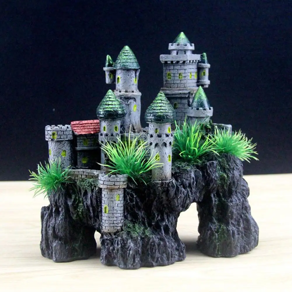 

18 x10x19cm Simulate Resin Castle Rockery Shape Decoration for Fish Bowl Aquarium