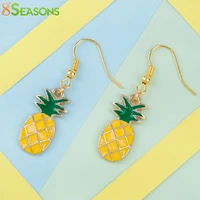 women fruit drop earrings zinc alloy gold color pineapple ananas yellow green enamel ear hook dangle earrings jewelry1 pair