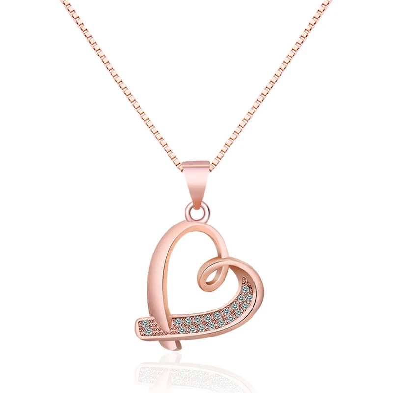 

Low Price Necklace Heart Pendant Jewelry Set Zircon Neck Chain Rose Gold Fine Accessories Fashion Ornament Beauty Gifts